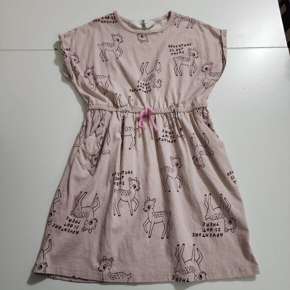 H&M Girls Baby Deer Pink Cotton Jersey Dress Size 5t New without Tags - Picture 2 of 6